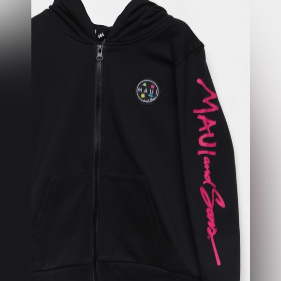 MAUI AND SONS Solid Zip Front Girls Hoodie. Color: BLACK. Size: M (10/12). - Picture 4 of 5